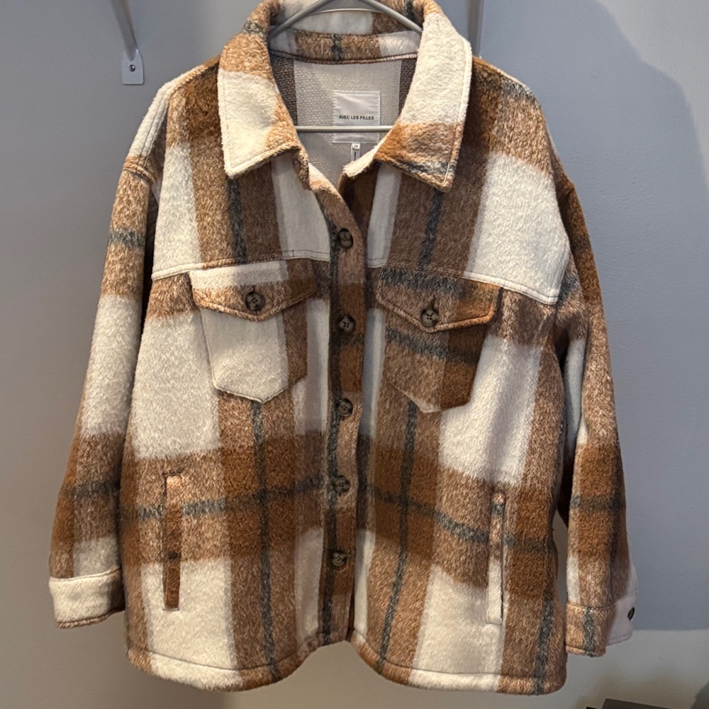 Avec Les Filles Brown and Cream Plaid Utility Jacket